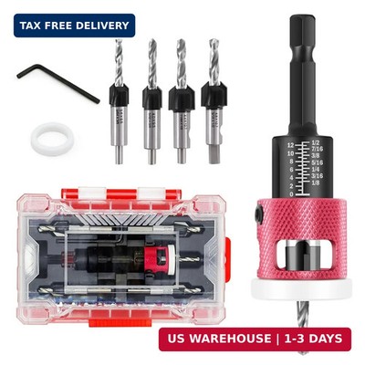 Countersink Drill Bit Set - 5 Pcs Countersink Drill Bit with Low Friction Depth