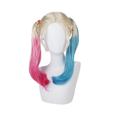 Harlekin rosa blau Zopf Perücke blond Cosplay Halloween Kostüm Perücke