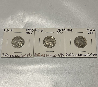 (3) DDO Lot: 1935-D, 1936-D, & a 1937-D Buffalo Nickel With Doubled Die Obverse