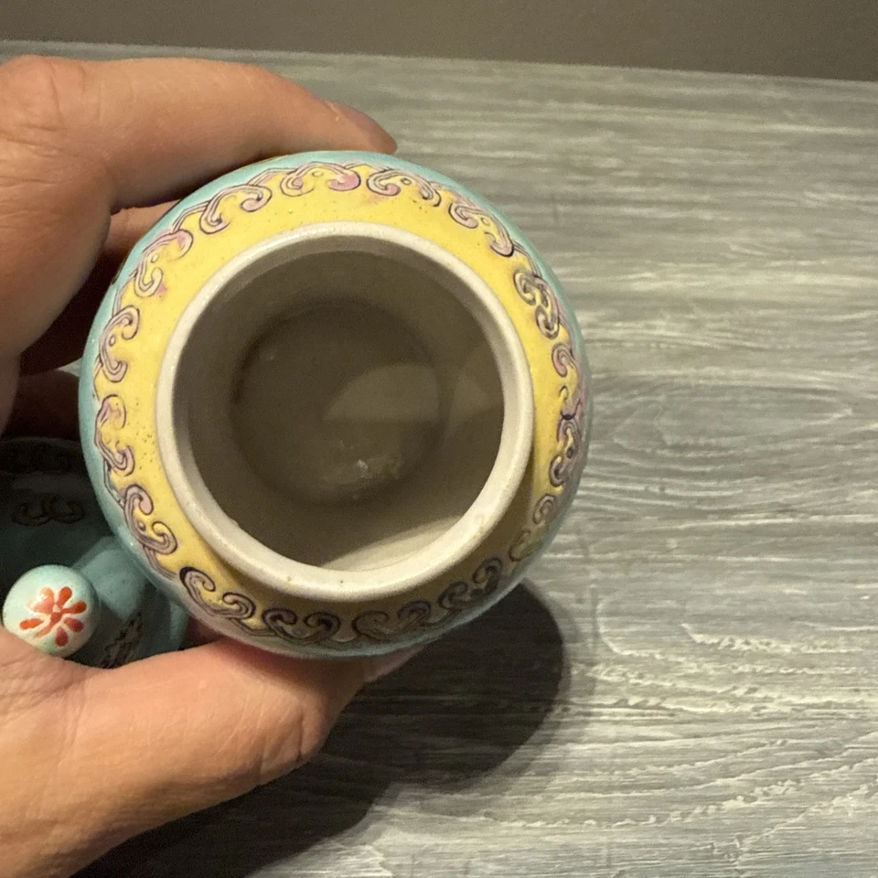 Pair Chinese Export MINI Jingdezhen Blue Famille Rose Porcelain Ginger Jar 4" - Image 4 of 4