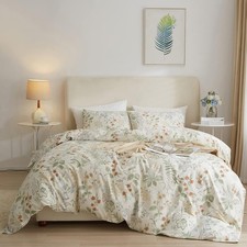 Vintage Floral Duvet Cover Queen Size White Soft 100 Cotton 3-Piece Chic