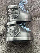 First Tooth Curl Pewter Baby Boot Gift Set Baby Shower, Christening, Bapt