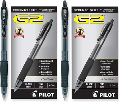 24 PACK - Pilot G2 Fine 0.7mm Retractable Pens- Black New 2 x 12 Limited Supply