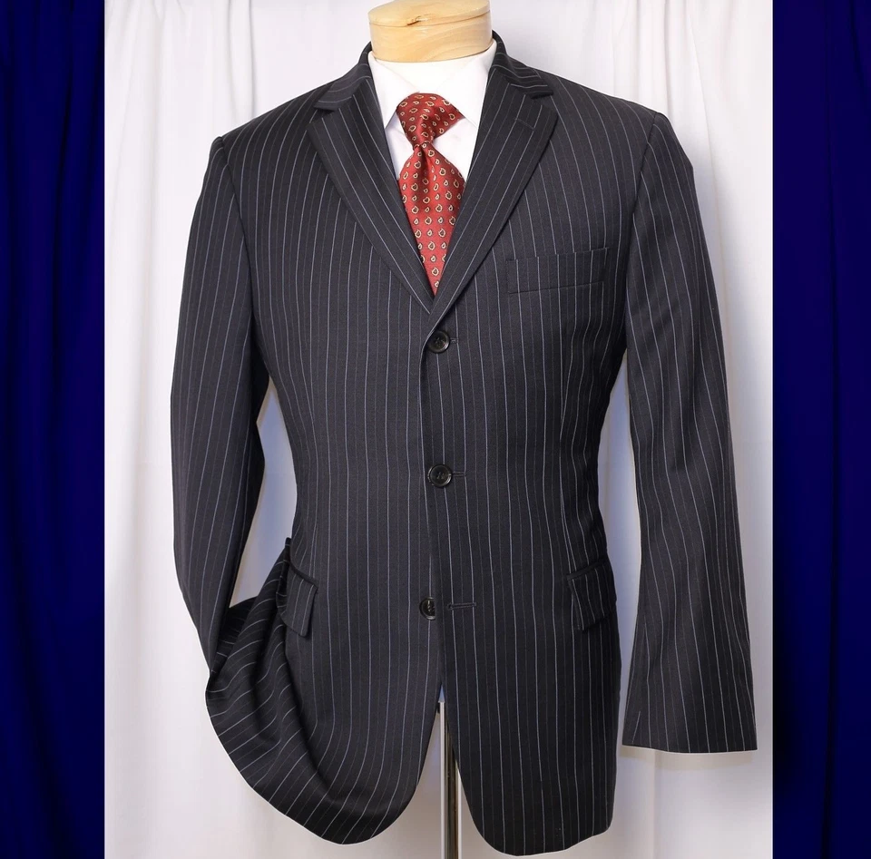 HUGO BOSS Blue Black Striped Wool 3 Buttons Men Jacket Coat Size 38 S - Image 3 of 4