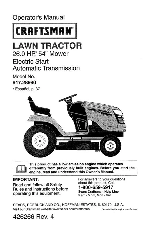 Craftsman ys4500 manual deals