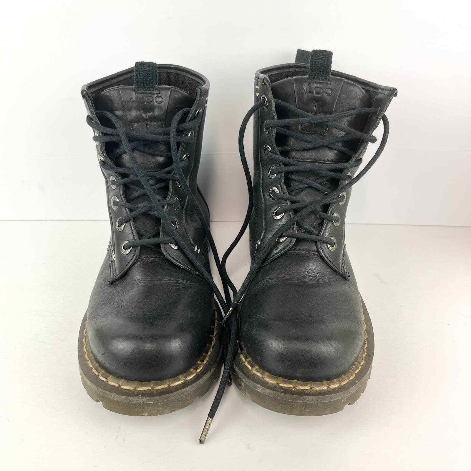 Aldo Black Leather 7 Eyelet Combat Boot Womens Size 8 Gem