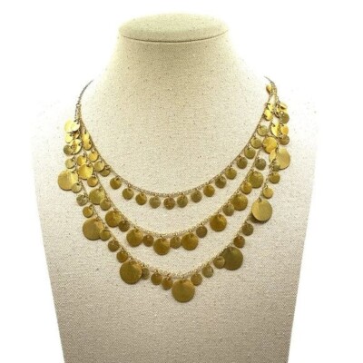 Ashiana London Three Row Handmade Hammered Coin 22K Gold-Plated Layered Necklace