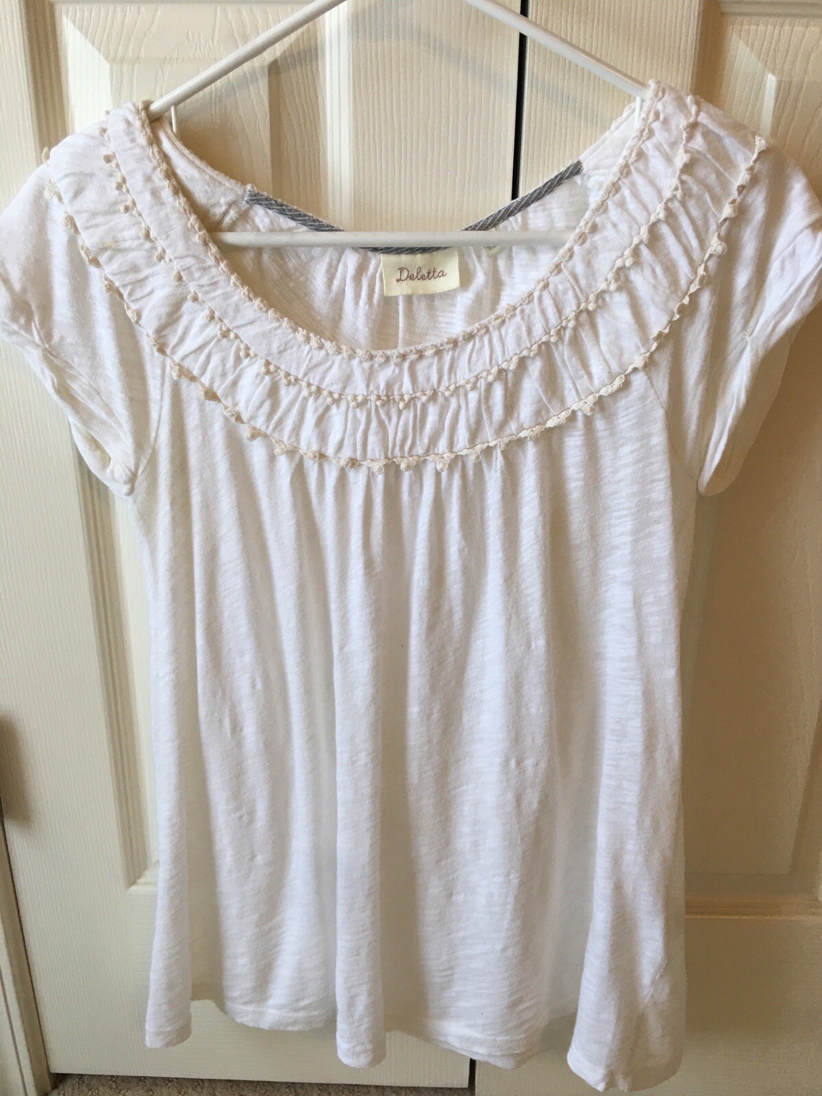 Anthropologie Deletta XS Shirt Ric Rac Cap Sleeve Tank Pattern Gather ...