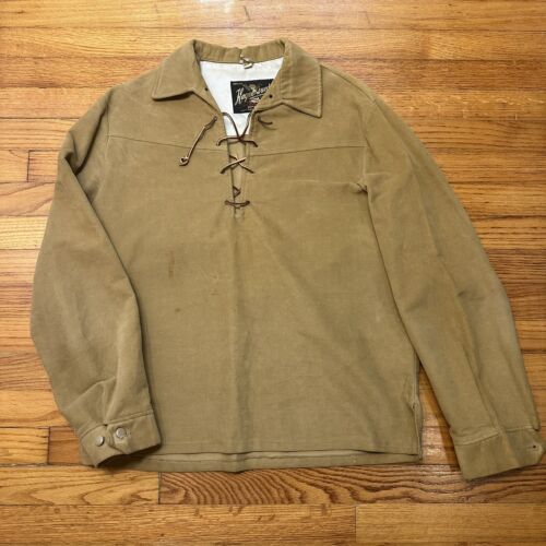 Vintage 60s 70s Suede Pull Over Lace Up Shirt Brown Marshall Men’s Medium As Is - Afbeelding 1 van 11