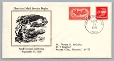 Overland Mail Service Begins San Francisco 1858 Commemorative 1977 Postal Cover