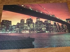 New York City Skyline and Bridge at Night 1000 Piece Jigsaw Puzzle NO BOX