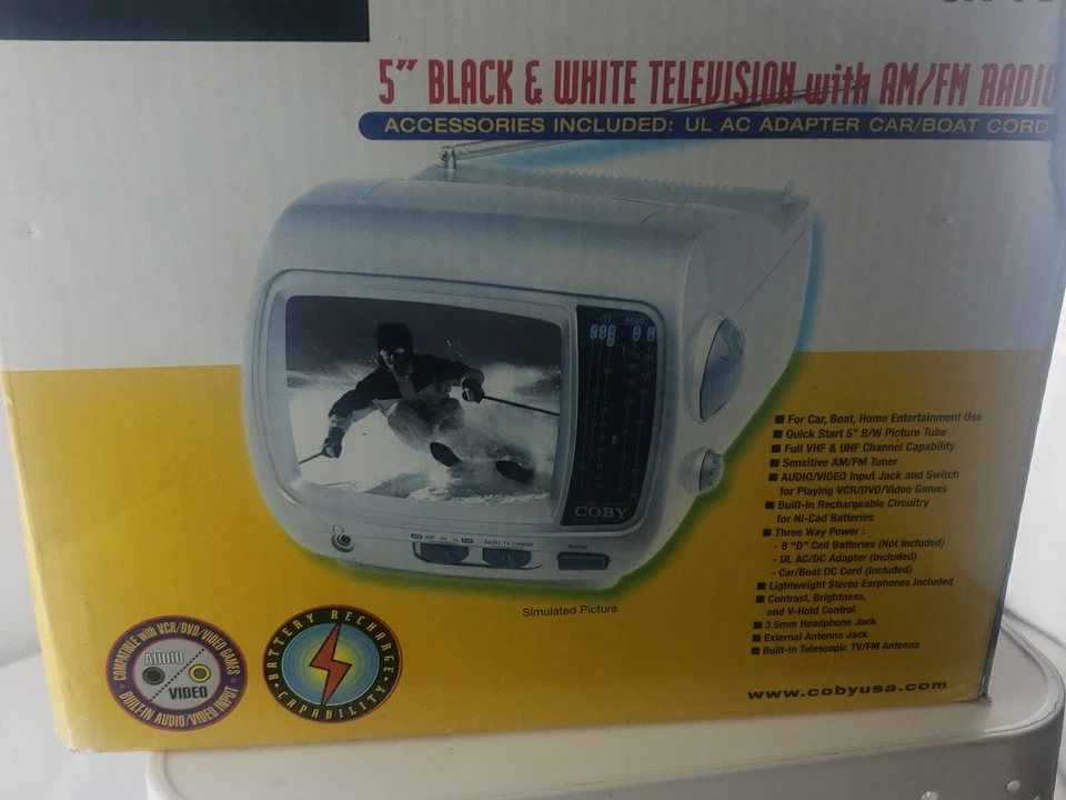 Vintage Coby CX-TV6 5" Black & White Television w AM/FM Radio Portable - Image 2 of 4