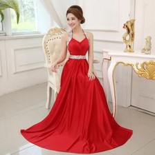 Women's Bride Wedding Evening Dress Party Dance Preside Sleeveless High Waist