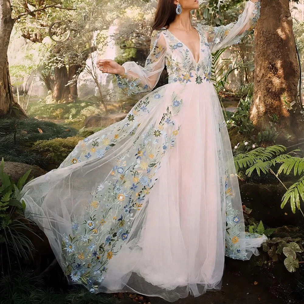 Embroidered tulle prom clearance dress