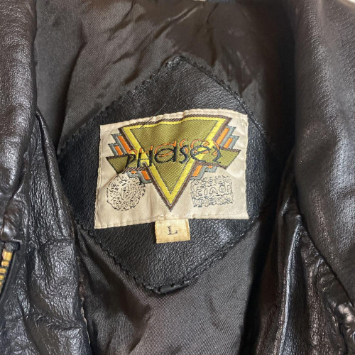 PHase2 90s Vintage Flag Pattern Leather Jacket size L black PHase2 90s Vintage Flag Pattern Leather Jacket size L black