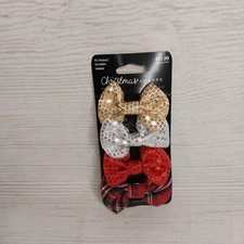 New! Set Of 4 Dog Holiday BOWS Christmas Holiday Party Sequin Tartan Plaid