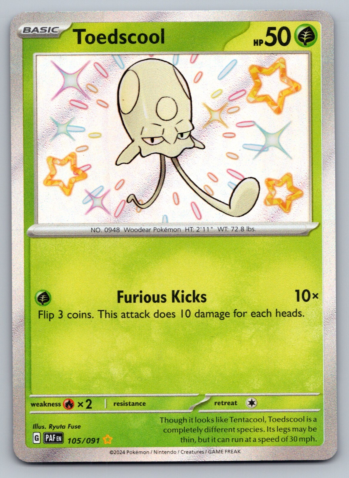 Toedscool Pokemon Paldean Fates 105/091 Shiny Holo Rare NM