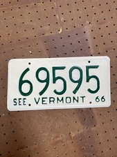 1966 Green on White Vermont License Plate