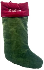 POTTERY BARN CLASSIC VELVET CHRISTMAS STOCKING *KADEN* GREEN RED NEW MEDIUM