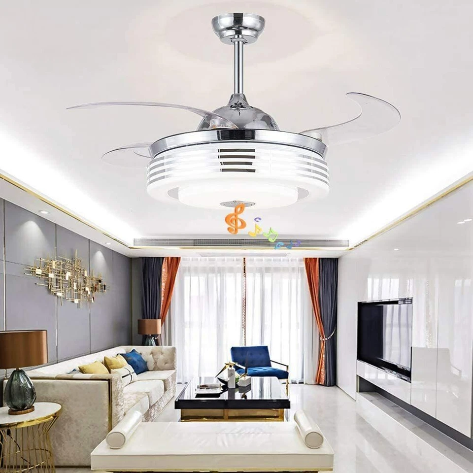 42"smart 7-color Led Chandelier Silver Invisible Ceiling Fan W/bluetooth Speaker - Image 3 of 4