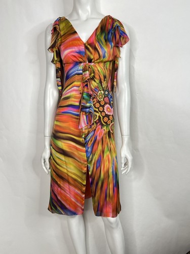 Vtg VERSACE MULTICOLOR PRINT SILK DRESS IT38