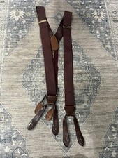 TRAFALGAR Mens Jacquard Burgundy Adjustable Leather Trim Suspenders Braces