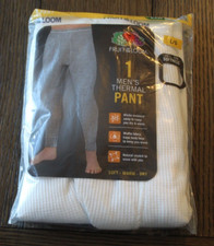 Fruit of the Loom Men's White Waffle Thermal Base Layer Pants Sz L Tagless NWT