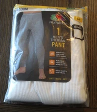 Fruit of the Loom Men's White Waffle Thermal Base Layer Pants Sz L Tagless NWT