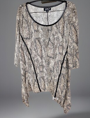 Allen B Allen Schwartz 3/4 Sleeve Round Neck Hi/Low Top Brown Animal Print Large