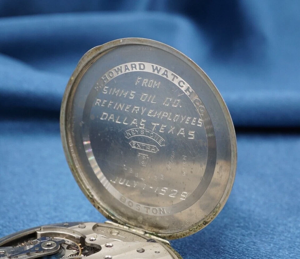 Reloj Bolsillo Vintage E Howard Openface Simms Oil Co Award 1929 17j Dallas W990 Foto 3 de 4