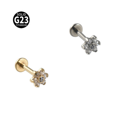 2PCS Titanium Flat Back Lip Stud Tragus Helix Cartilage Crystal Flower Earrings - Picture 12 of 29