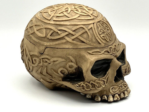 Celtic Skull Storage Box Embossed Hinged 2Pcs Storage Carved Resin