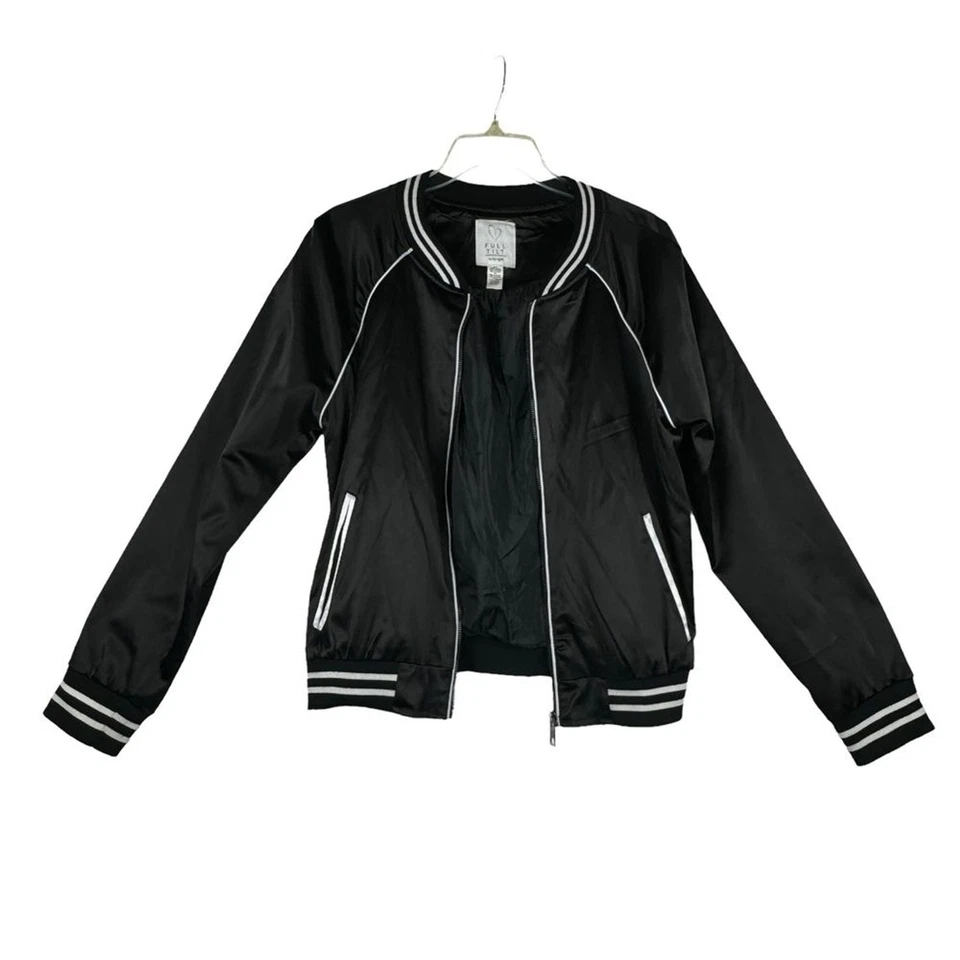 Chaqueta Bomber Full Tilt Mujer Talla XL Palmera Bordada Negra Satén Y2K Foto 2 de 4