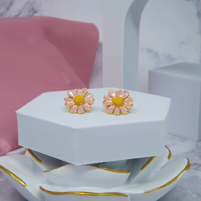 Premium Mild Red Sunflower Gold Plated Surgical Stainless Earrings Fine Jewelry