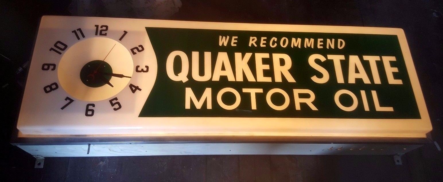 Vintage 6' QUAKER STATE MOTOR OIL Clock Sign illuminated light up RARE !! eBay