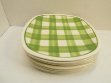 SET OF 9 TG GREEN ART DECO PATIO GINGHAM DINNER PLATES 1950s MID CENTURY