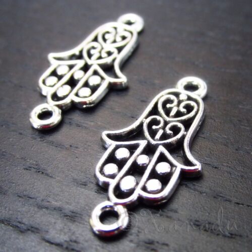 Hamsa Charms 25mm Antiqued Silver Plated Connectors C3132 - 10, 20 Or 50PCs - Afbeelding 1 van 3