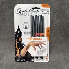 Bic BodyMark Temporary Tattoo Markers Halloween 3 Pack With Stencils