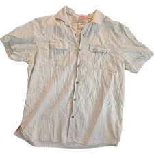 Tommy Bahama Mens XL Short Sleeve Button Up Light Blue/Green Seersucker Cotton