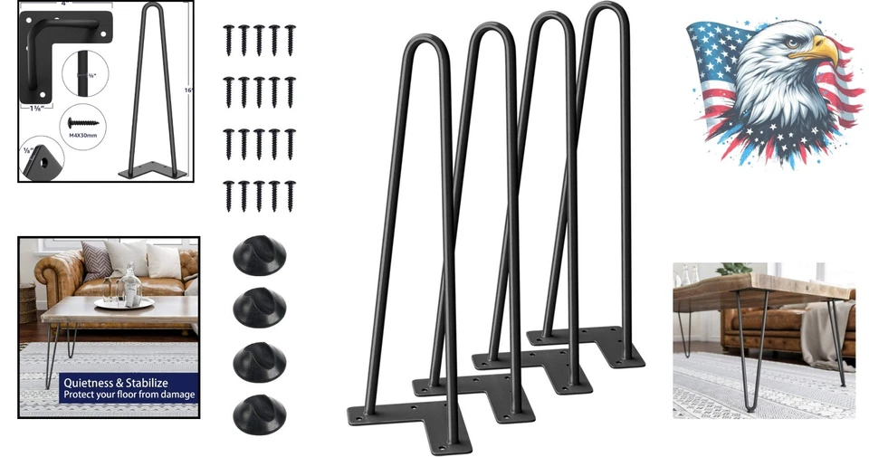 Elegantes patas de horquilla negras de 16 pulgadas con protectores de piso para muebles elegantes Foto 2 de 4