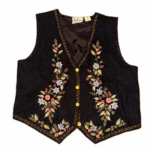 Vintage TanTrums black velvet floral embroide...