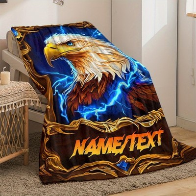 Stylish Bald Eagle Custom Name Portable Blanket - Lightweight Flannel Home Dec