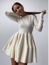 2026 Long Sleeve Mini Sweater Dress Crewneck Ribbed Knit A Line Short Dresses