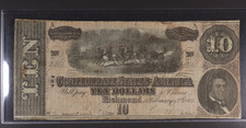 1864 $10 T-68 Confederate States of America Ten Dollar Note - AU