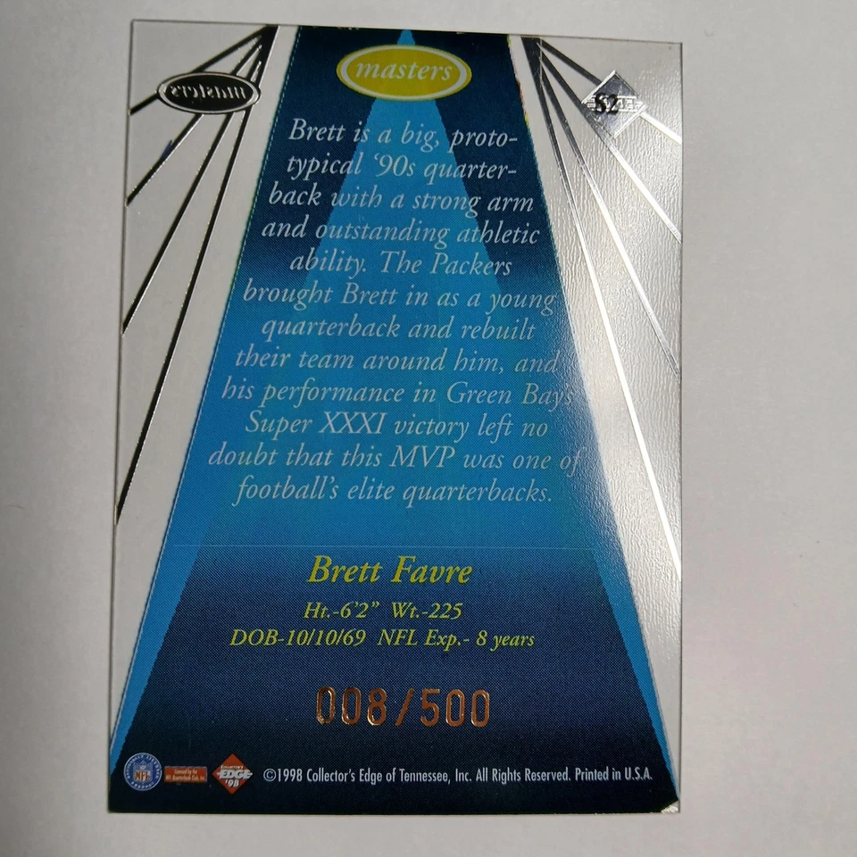 1998 COLLECTOR'S EDGE MASTERS SENTINELS BRETT FAVRE #8/500 - Image 2 of 2