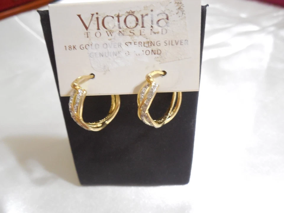 Victoria Townsend 18k 金色/SS 正品钻石口音环状耳环 RR552 130 美元 — 第 4/4 张图片