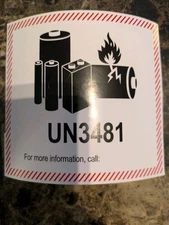 Lithium Ion Battery Shipping UN 3481  Sticker Label 4.375" X 4.75"(Single Label)