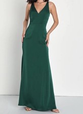 Lulus Aura Emerald Green Sleeveless Satin Maxi Dress Party Wedding HOCO Prom-XS