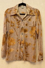 True Vintage 1970s Polyester Floral Button Up Unisex Shirt