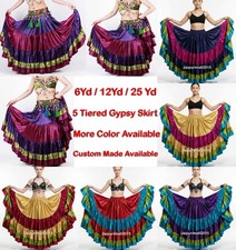 Mix Color Satin 6/12/25 Yard Tiered Gypsy Skirt Belly Dance Renaissance Flamenco
